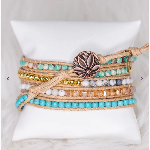 Boho “ Kelly 9 Summer “ Vegan Leather Wrap Bracelet with Stone - Picture 4 of 4